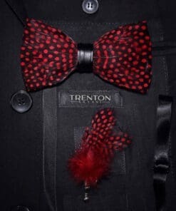 Cimson Dot Dance - Red & Black Polkadot Feather Bow Tie & Pin