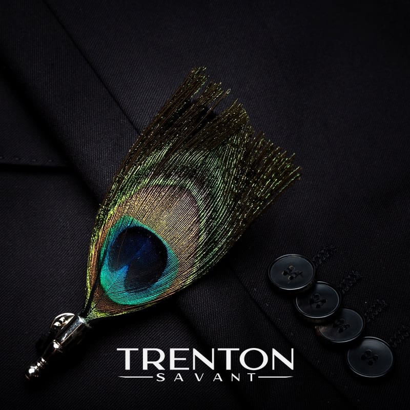 Elysian Elegance: The Peacock Symphony Feather Bow Tie & Pin