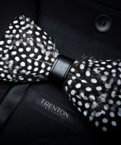 Monochrome Mystique – The Visionary Black and White Feather Bow Tie and Pin Ensemble