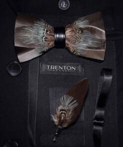 Rustic Elegance A Brown Feather Bow Tie & Pin Set
