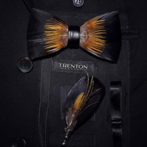 Sunflower Gaze - Black & Orange Feather Bow Tie
