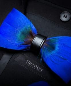 The Aristocrat's Charm - Oxford Blue Feather Bow Tie & Pin with Peacock Center