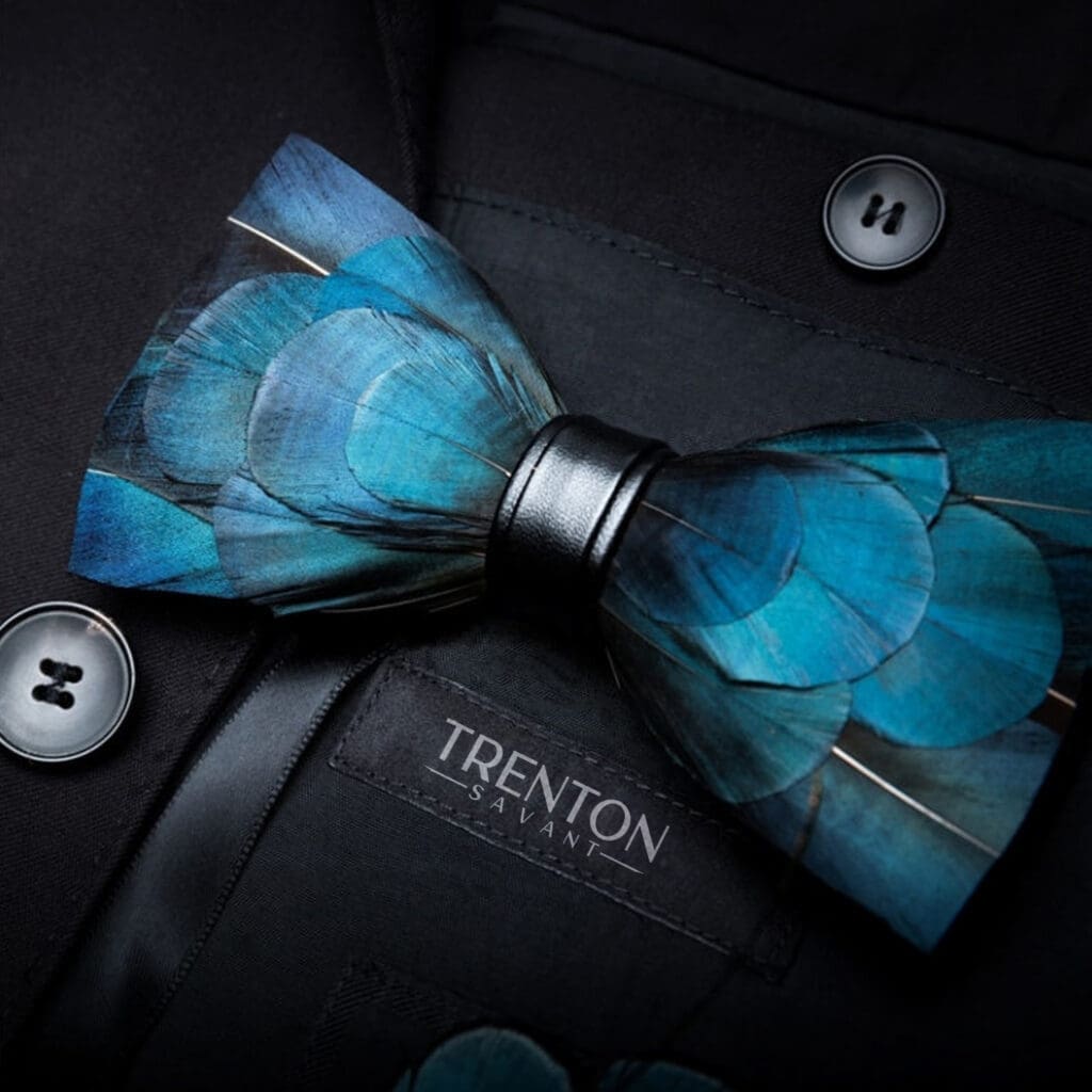 The Azure Ensemble Turquoise Feather Bow Tie & Pin