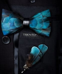 The Azure Ensemble Turquoise Feather Bow Tie & Pin