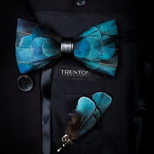 The Azure Ensemble Turquoise Feather Bow Tie & Pin
