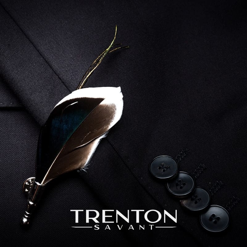 The Coastal Elegance - Blue, White, and Brown Feather Bow Tie & Pin