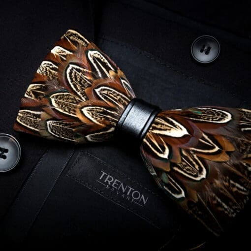 The Gentleman's Pheasant Brown Pheasant Feathered Bow Tie & Pin
