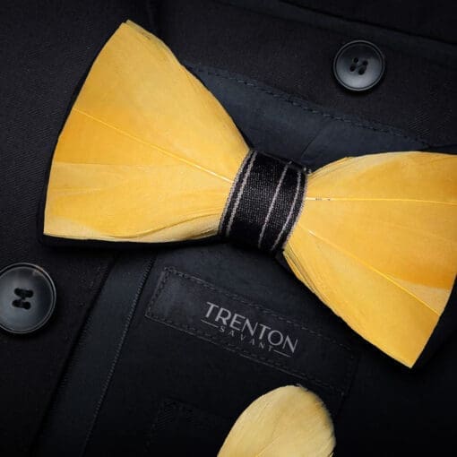 The Golden Flair - Canary Yellow Feather Bow Tie & Pin