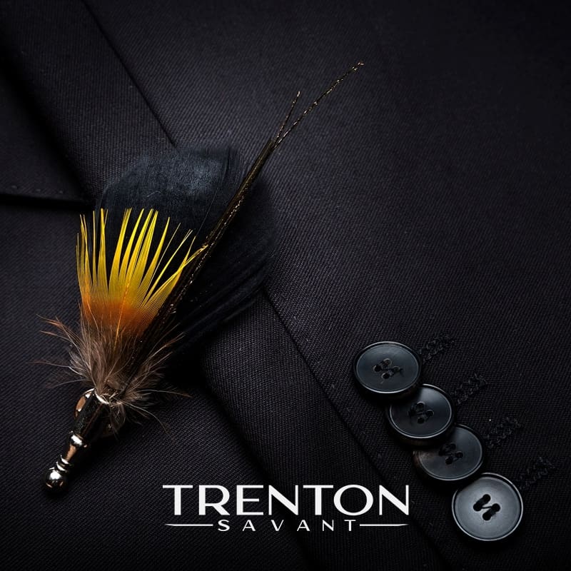The Horizon's Embrace Golden Sunset Feather Bow Tie & Pin