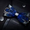 The Ocean Gala - Deep Blue with Green and Polka-Dotted Trim Feather Bow Tie & Pin