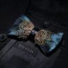 Verdant Vintage - The Timeless Blue Green & Brown Feather Bow Tie & Pin Set